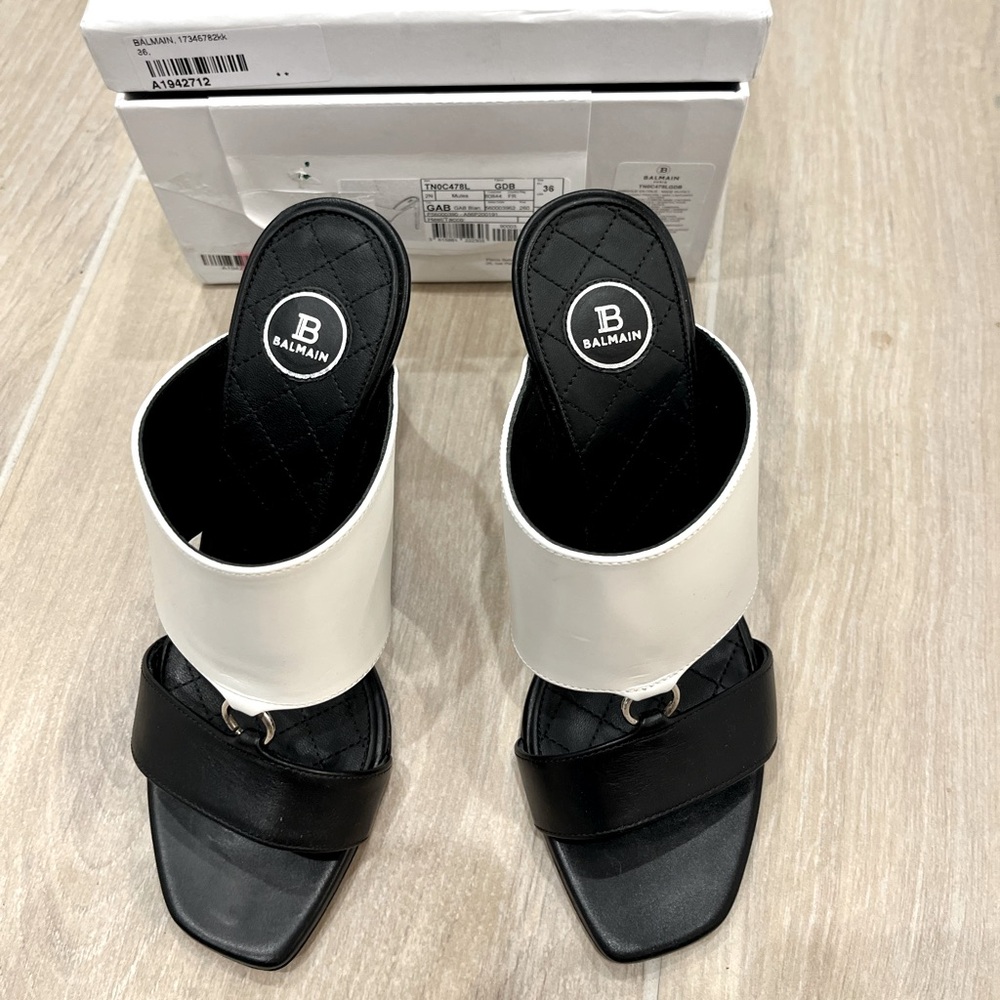 Balmain Black and White sandals Mules size 36